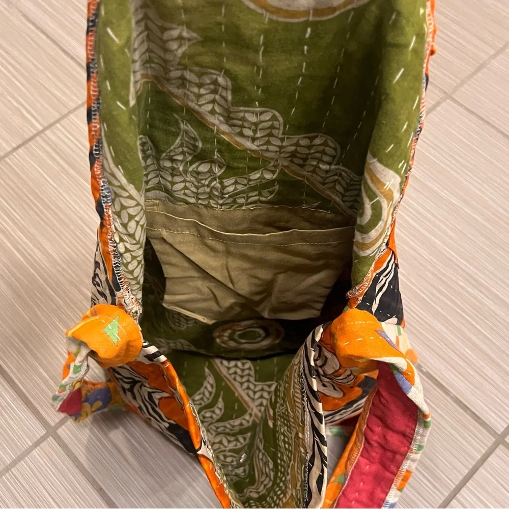 Indian Quilt Quilted fabric floral purse satchel boho bohemian orange hippie - Picture 7 of 8